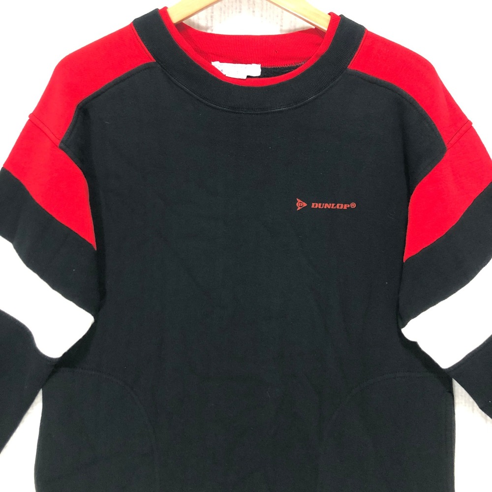 Dunlop Sport Mens Medium Black Red Colorblock Crewneck‎ Sweatshirt Pullover